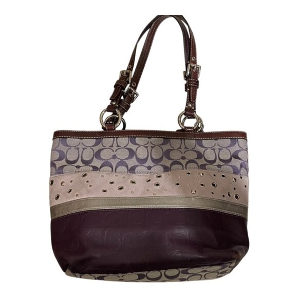 Coach Handbags - Coach Lavender Suede Canvas Signature Shoulder Bag